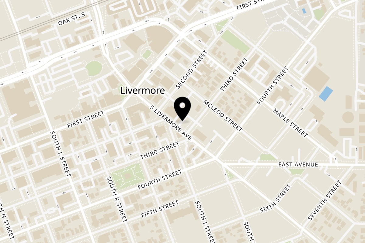 Map showing the location of Fatt Catt Pizza on 286 S Livermore Ave in Livermore